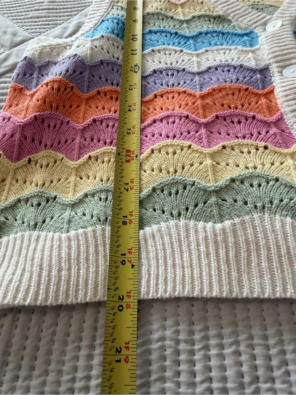 SHEIN Cream V-Neck Button-Front Sweater Vest with Pastel Stripes - Picture 3 of 9